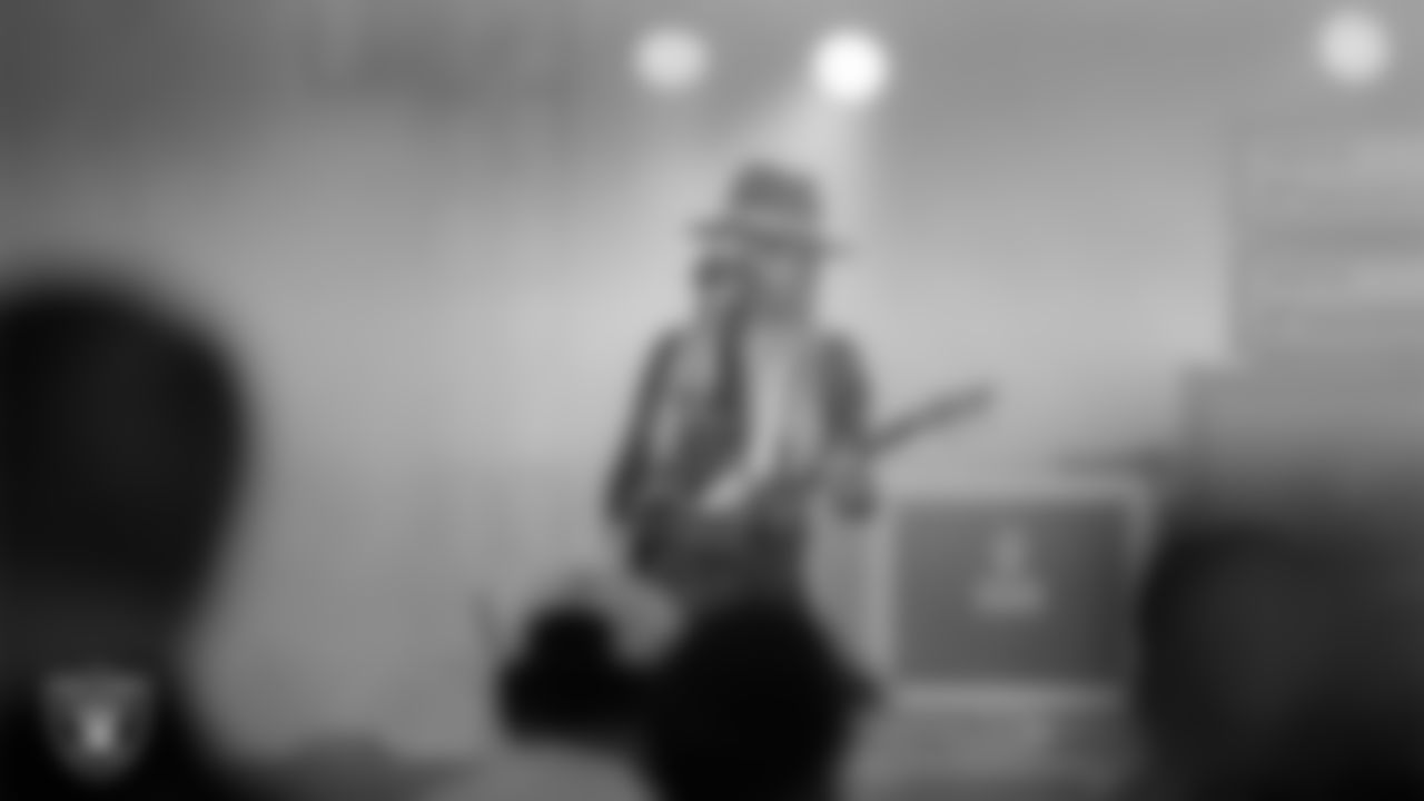 The Power of 3 performs at the Modelo Tailgate Zone before the Las Vegas Raiders' regular season home game against the Dallas Cowboys at Allegiant Stadium.