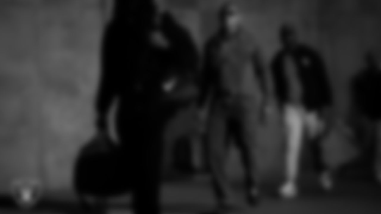 Las Vegas Raiders running back Zamir White (3) arrives to the regular season away game against the Kansas City Chiefs at GEHA Field at Arrowhead Stadium.