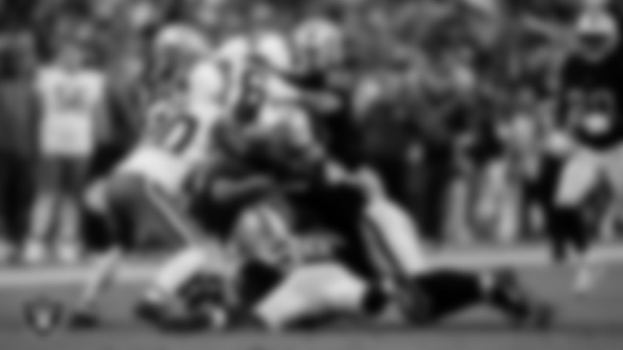 Las Vegas Raiders long snapper Jacob Bobenmoyer (50), linebacker Tommy Eichenberg (44) and linebacker Jon Rhattigan (59) during the regular season home game against the Cleveland Browns at Allegiant Stadium.