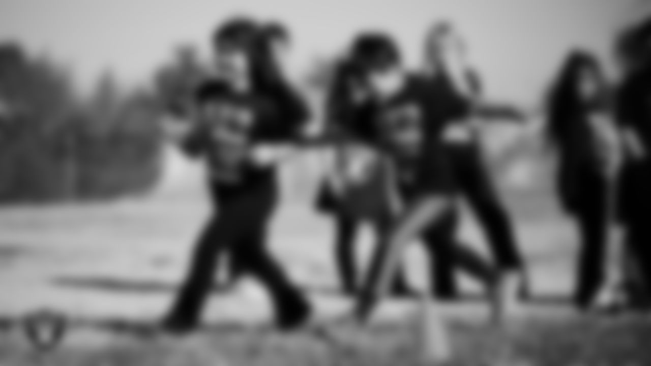 Students participate in a Raiders Junior Training Camp during a Raiders Spirit Day at Richard H. Bryan Elementary School.