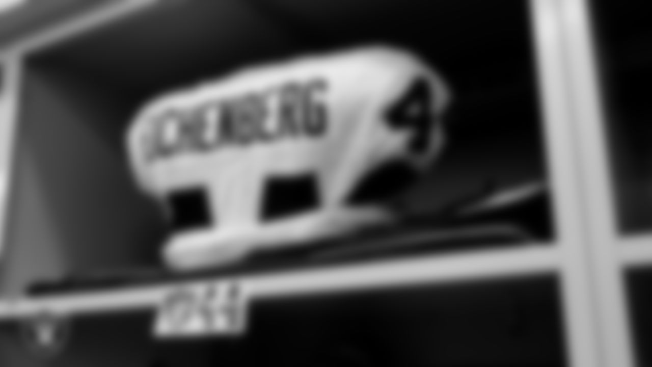 The locker room prior to the Las Vegas Raiders' arrival for their regular season away game against the Los Angeles Chargers at SoFi Stadium.