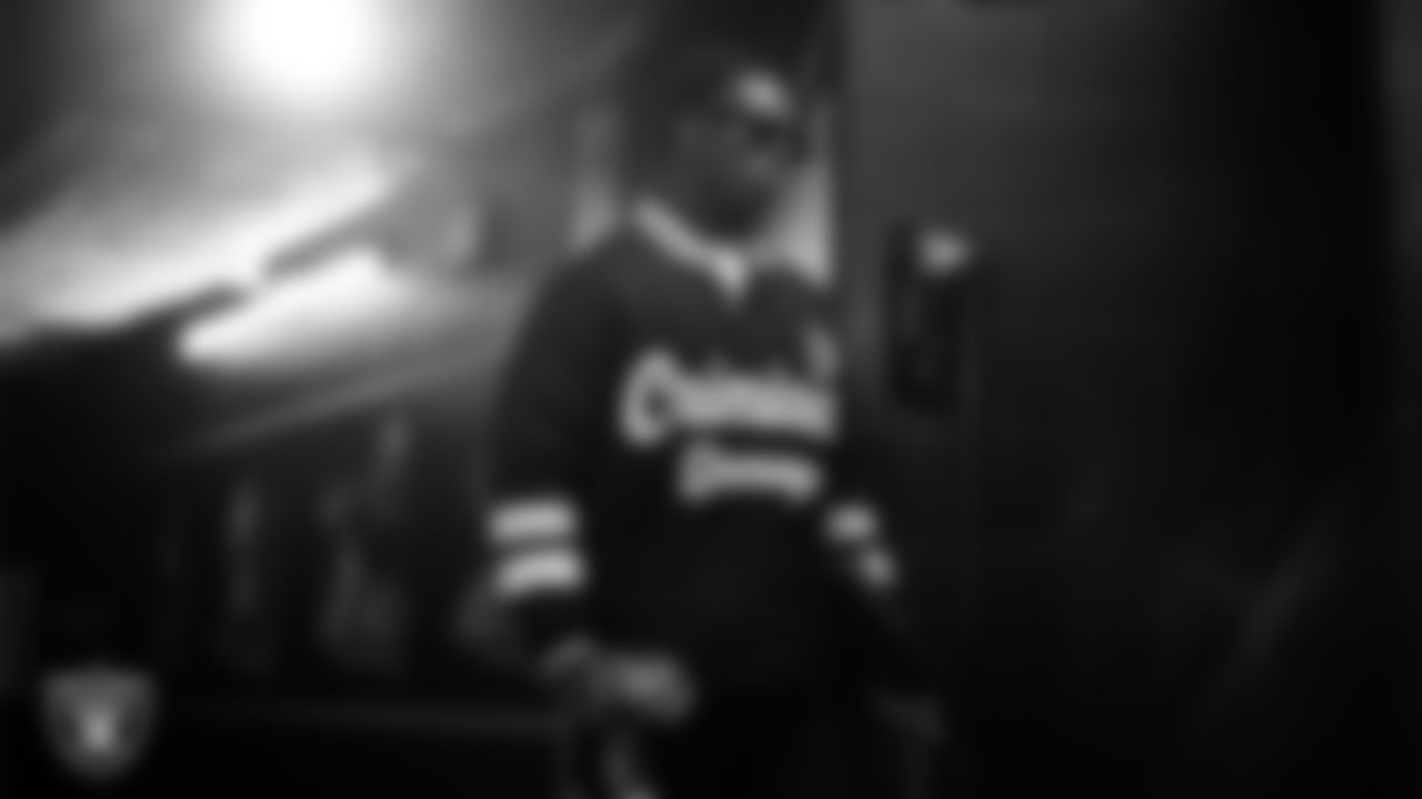 Las Vegas Raiders wide receiver Shedrick Jackson (4) arrives to the regular season home game against the Denver Broncos at Allegiant Stadium.