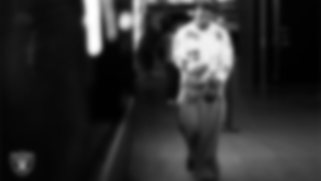 Las Vegas Raiders defensive tackle Thomas Booker IV (99) arrives to the regular season home game against the Denver Broncos at Allegiant Stadium.