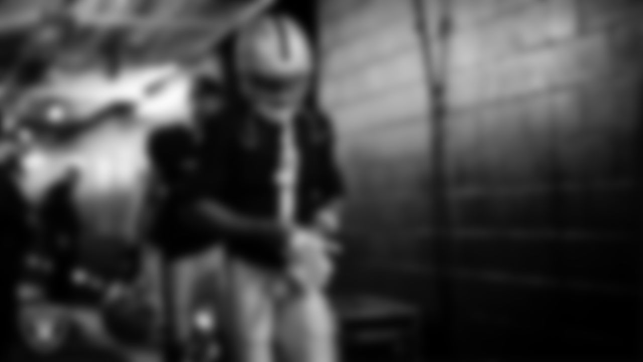 Las Vegas Raiders wide receiver Tre Tucker (1) walks down the tunnel before the regular season home game against the Cleveland Browns at Allegiant Stadium.