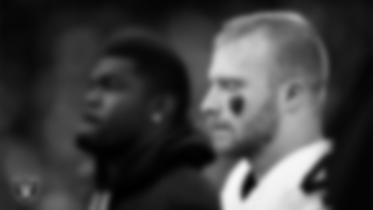 Las Vegas Raiders linebacker Tommy Eichenberg (44) during the national anthem before the regular season away game against the Houston Texans at NRG Stadium.