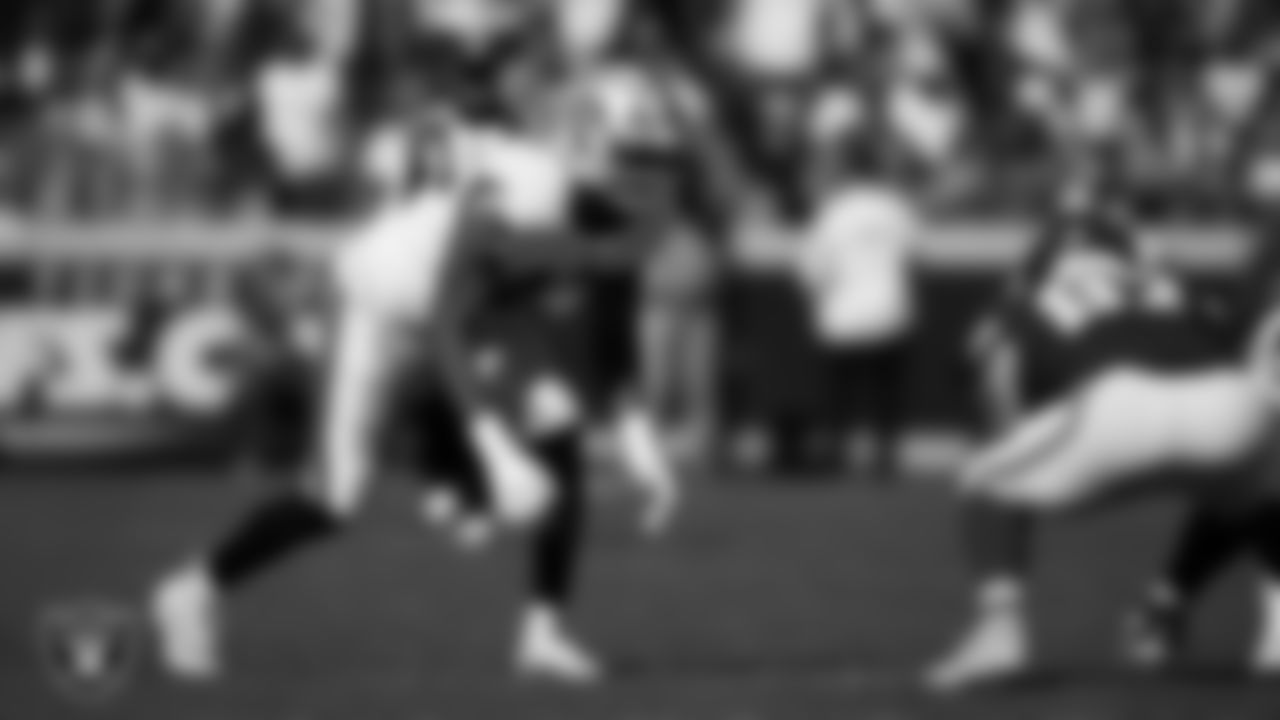 Las Vegas Raiders defensive end Charles Snowden (49) lines up before the snap during the regular season away game against the Kansas City Chiefs at GEHA Field at Arrowhead Stadium.