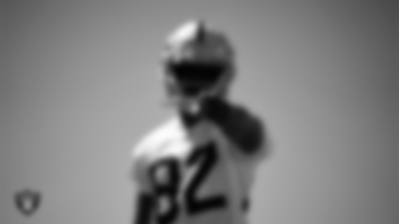 Las Vegas Raiders wide receiver Zakhari Franklin (82) at day two of 2025 Rookie Minicamp at Intermountain Health Performance Center.