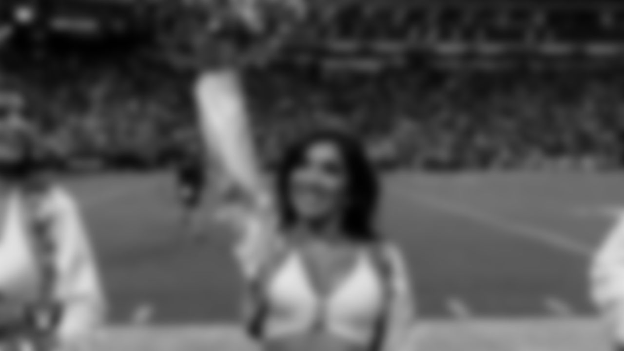 Raiderette Tatiana on the sidelines during the regular season home game against the Dallas Cowboys at Allegiant Stadium.