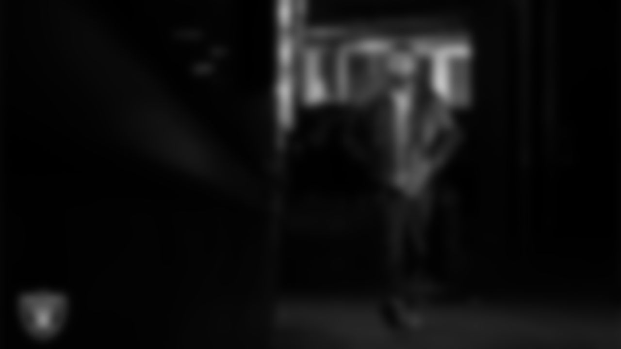 Las Vegas Raiders safety Jeremy Chinn (11) arrives to the regular season home game against the Kansas City Chiefs at Allegiant Stadium.