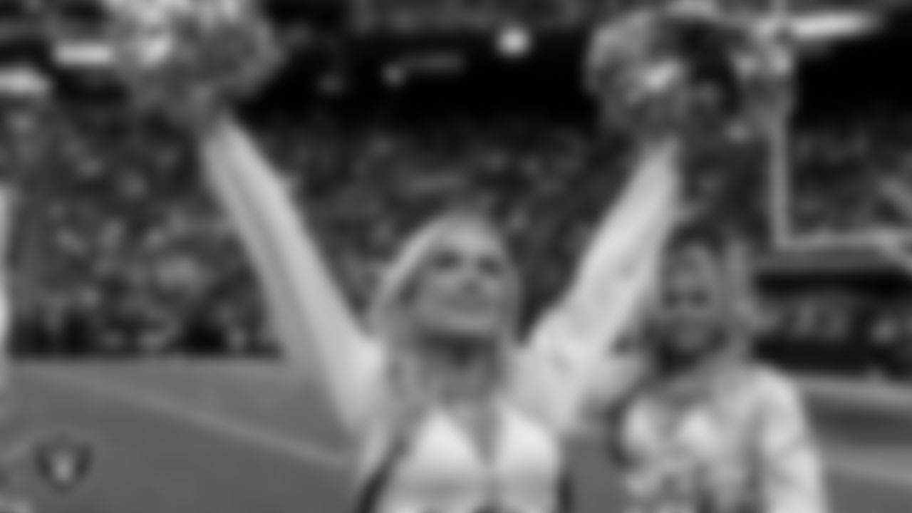 Raiderette Kennedy on the sidelines during the regular season home game against the Kansas City Chiefs at Allegiant Stadium.