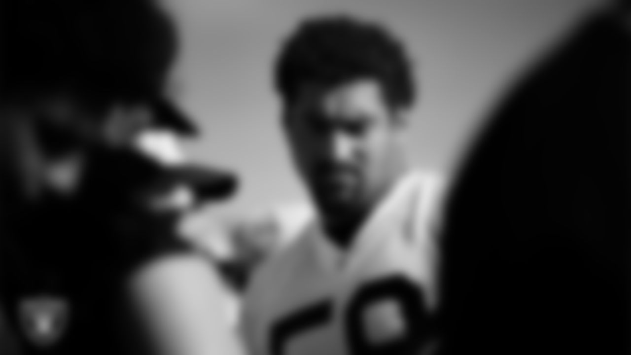 Las Vegas Raiders offensive lineman Stone Forsythe (70) during practice at Intermountain Health Performance Center.