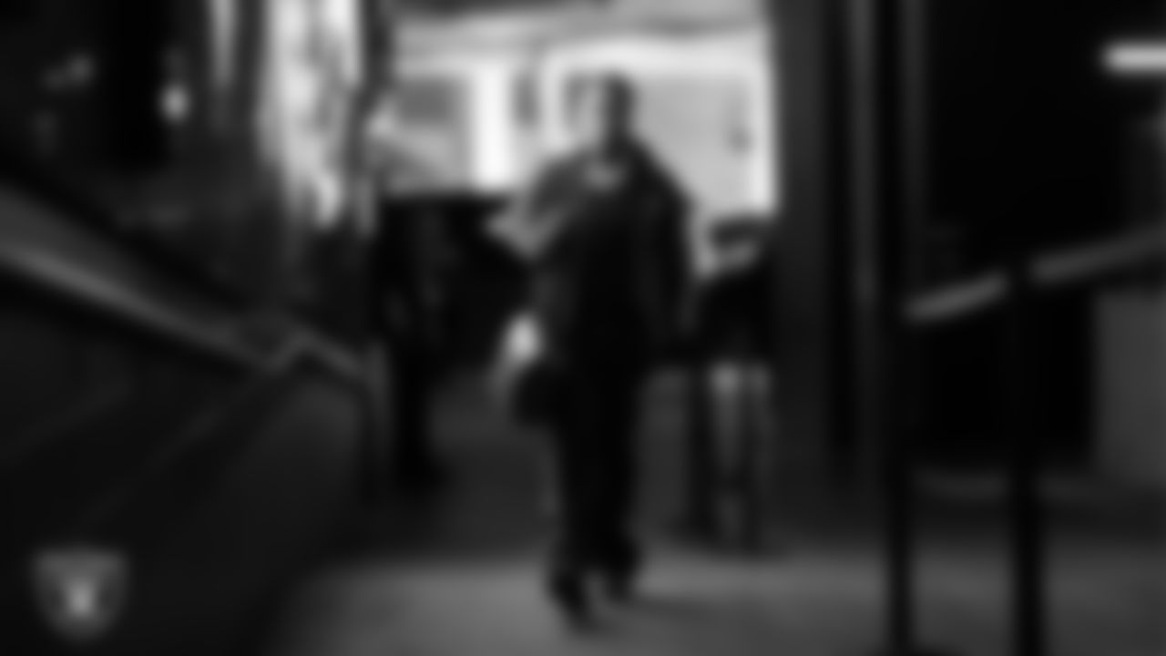 Las Vegas Raiders cornerback Darnay Holmes (30) arrives to the regular season home game against the Dallas Cowboys at Allegiant Stadium.