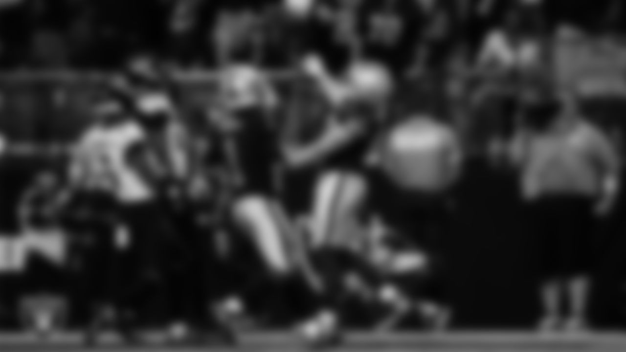 Las Vegas Raiders tight end Brock Bowers (89) celebrates after making a 27-yard touchdown catch during the regular season home game against the Jacksonville Jaguars at Allegiant Stadium.