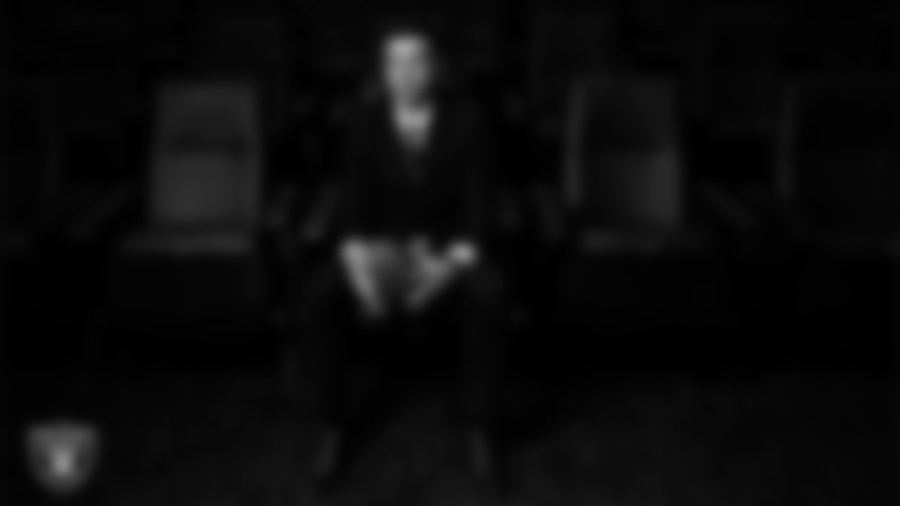 Las Vegas Raiders Head Coach Klint Kubiak in the team room following his introductory press conference at Intermountain Health Performance Center.