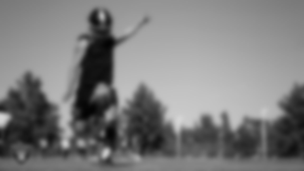 A member of the Desert Pines High School football team during practice at Desert Pines High School.
