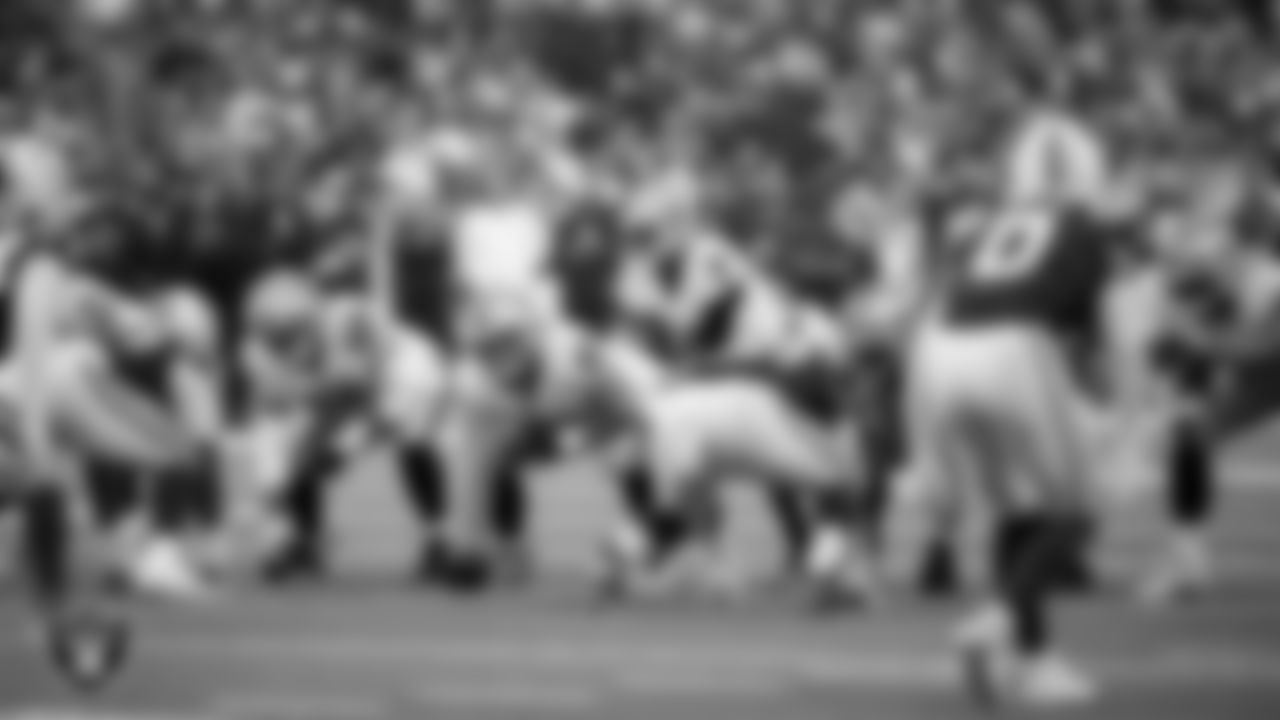 The Las Vegas Raiders offense during the regular season away game against the Indianapolis Colts at Lucas Oil Stadium.