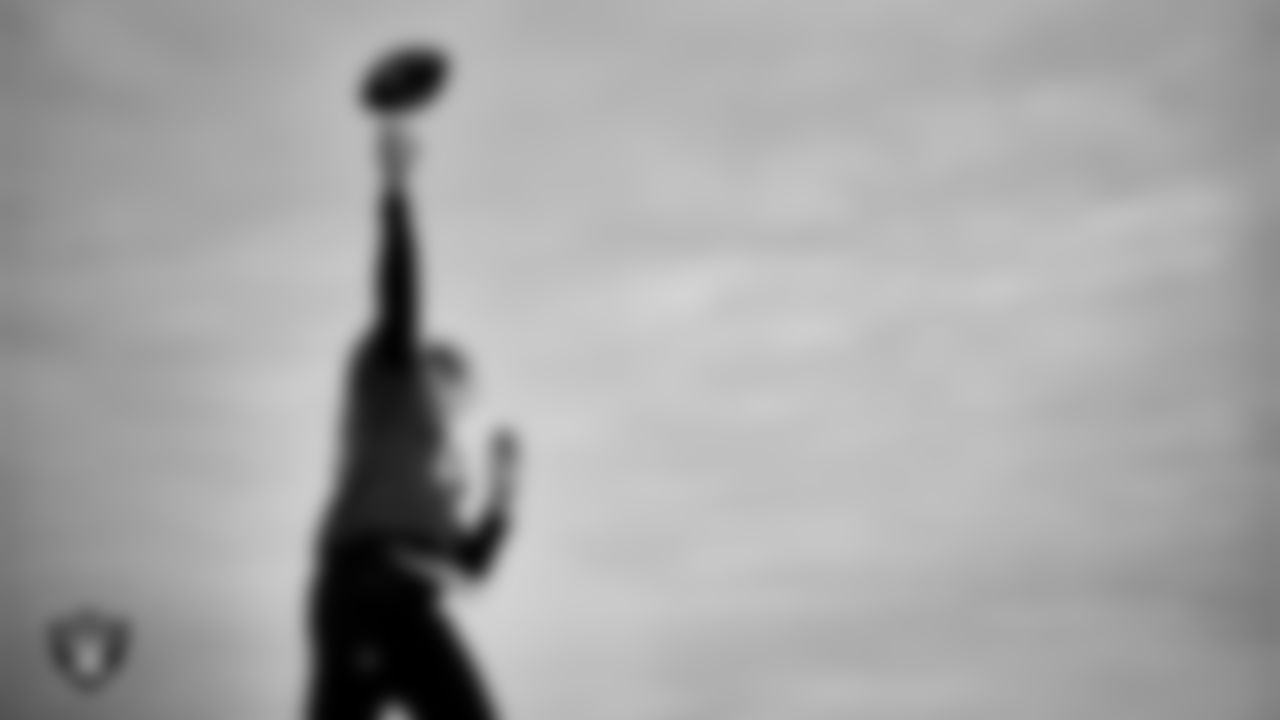 Las Vegas Raiders quarterback Aidan O'Connell (12) during practice at Intermountain Health Performance Center.