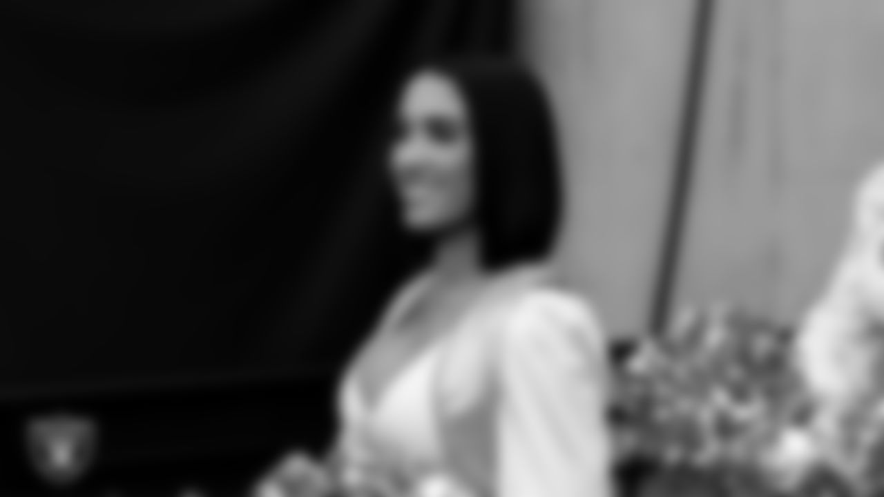 Raiderette Kylie walks through the tunnel before the regular season home game against the Cleveland Browns at Allegiant Stadium.