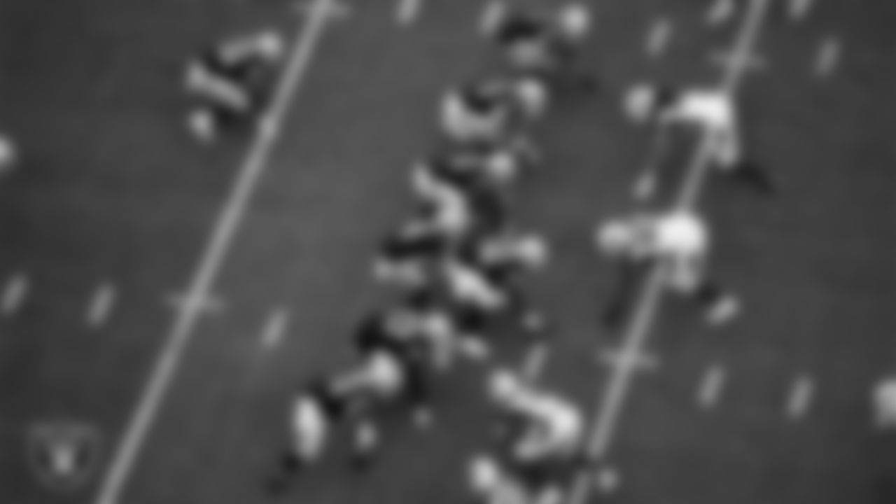 The Las Vegas Raiders lines up before the snap during the regular season home game against the Arizona Cardinals at Allegiant Stadium, Sunday, September 18, 2022, in Las Vegas, Nev.
