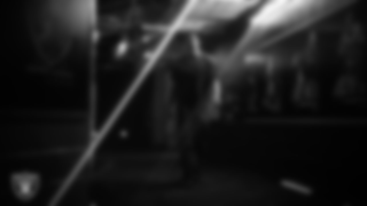 Las Vegas Raiders defensive end Charles Snowden (49) arrives to the regular season home game against the Kansas City Chiefs at Allegiant Stadium.