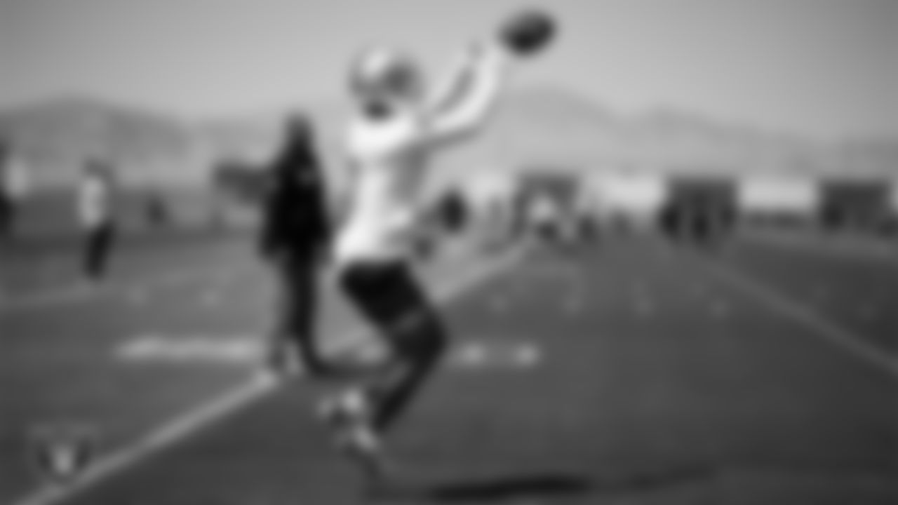 Las Vegas Raiders wide receiver Tre Tucker (1) at Day Two of 2025 Veteran Minicamp at Intermountain Health Performance Center.