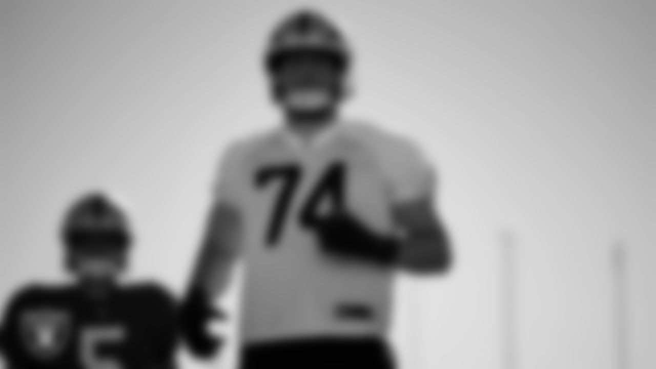 Las Vegas Raiders tackle Kolton Miller (74) during practice at Intermountain Health Performance Center.
