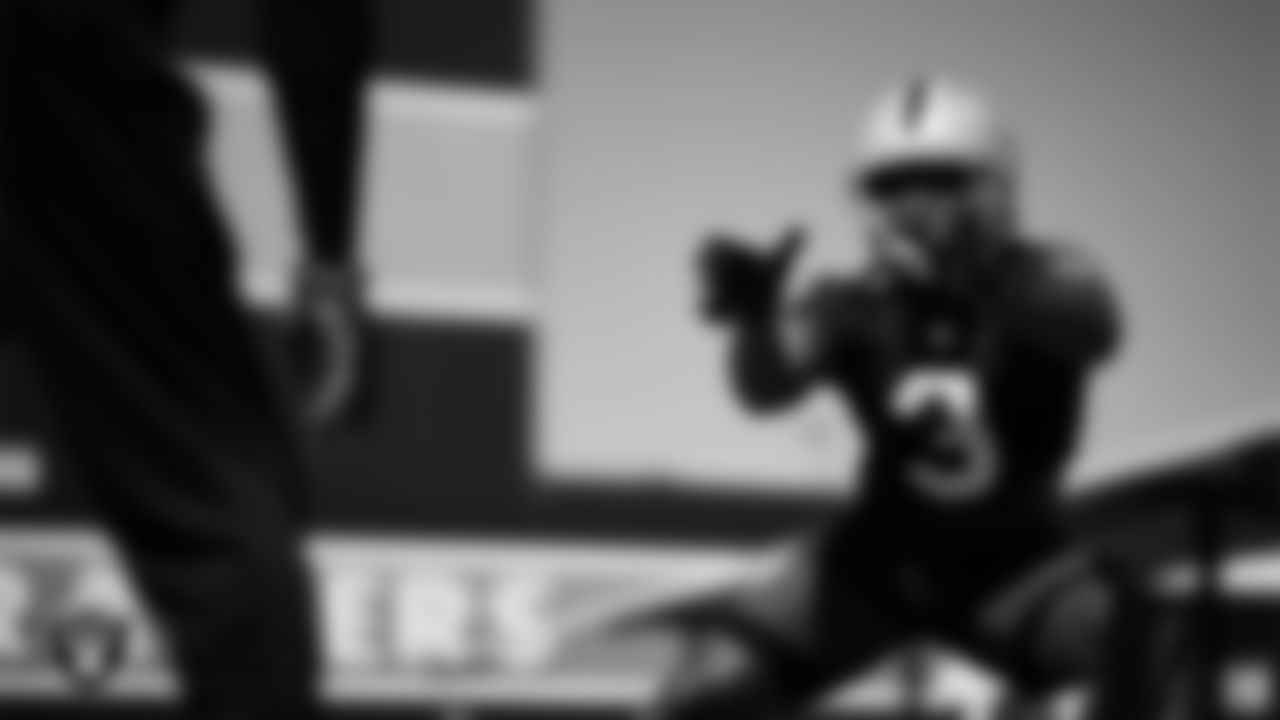 Las Vegas Raiders running back Zamir White (3) during practice at Intermountain Health Performance Center.