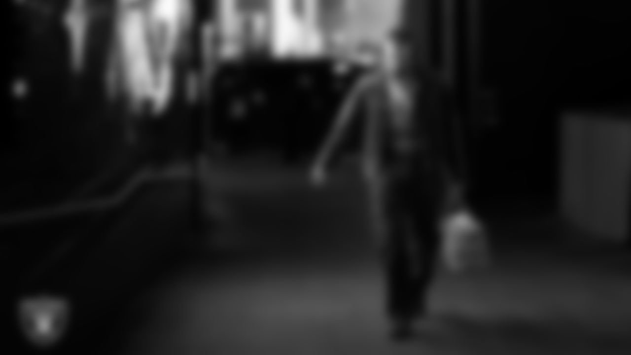 Las Vegas Raiders defensive end Maxx Crosby (98) arrives to the regular season home game against the Los Angeles Chargers at Allegiant Stadium.