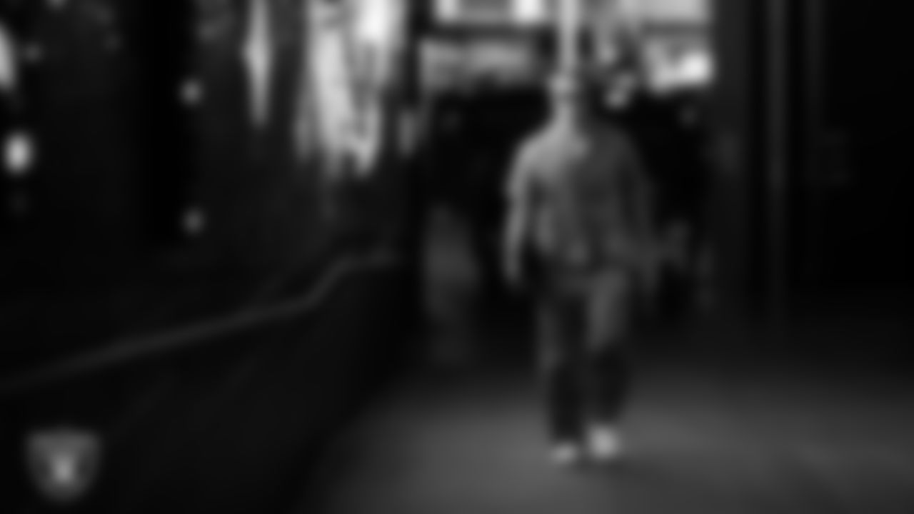 Las Vegas Raiders wide receiver Alex Bachman (81) arrives to the regular season home game against the Los Angeles Chargers at Allegiant Stadium.