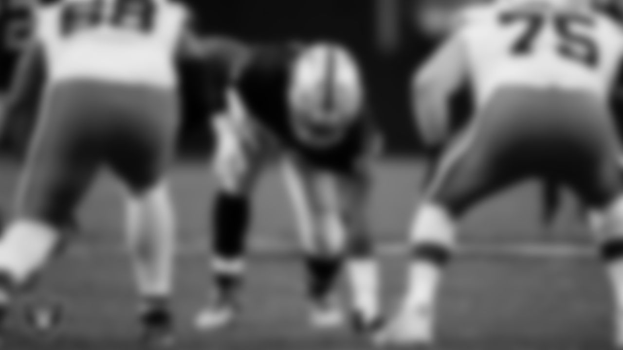 Las Vegas Raiders defensive tackle Adam Butler (69) lines up before the snap during the regular season home game against the Cleveland Browns at Allegiant Stadium.