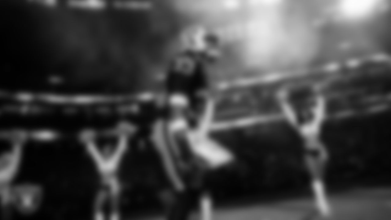 Las Vegas Raiders linebacker Jamal Adams (33) is introduced onto the field before the regular season home game against the Los Angeles Chargers at Allegiant Stadium,