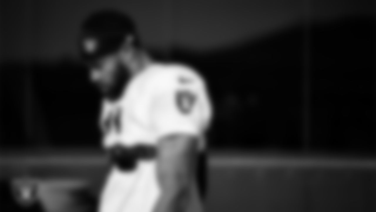 Las Vegas Raiders safety Jeremy Chinn (11) during practice at Intermountain Health Performance Center.