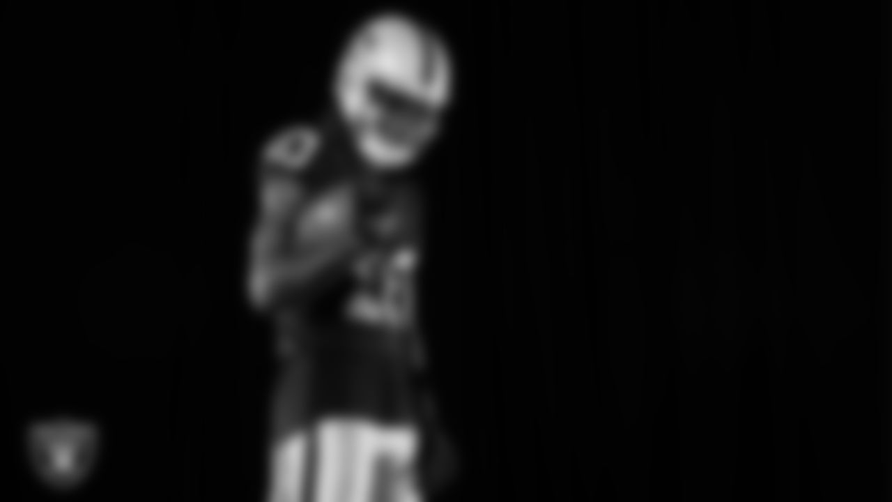 Las Vegas Raiders wide receiver Dont'e Thornton Jr. (10) poses for a photo at the 2025 Raiders Media Day.