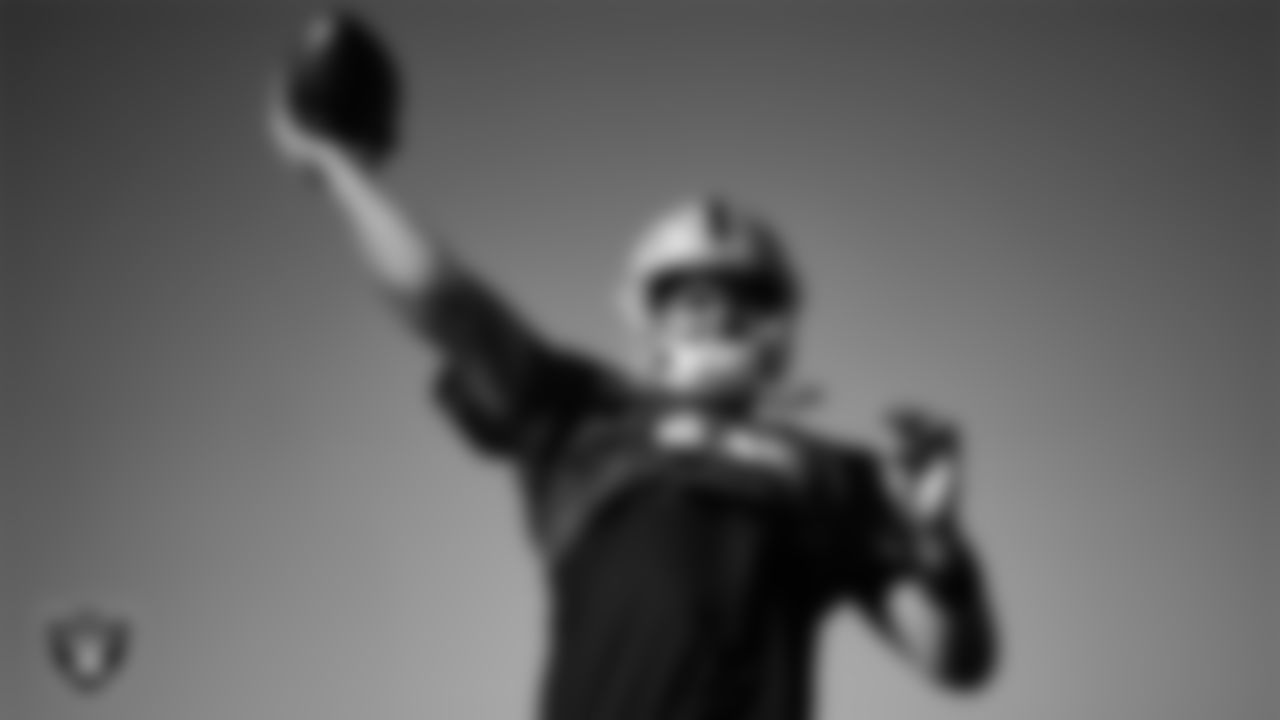 Las Vegas Raiders quarterback Aidan O'Connell (12) on the field for practice at 2025 Training Camp at Intermountain Health Performance Center.