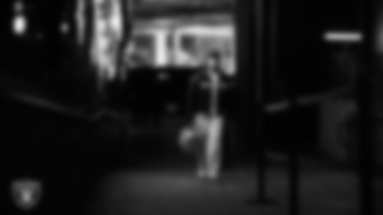 Las Vegas Raiders wide receiver Tre Tucker (1) arrives to the regular season home game against the Dallas Cowboys at Allegiant Stadium.