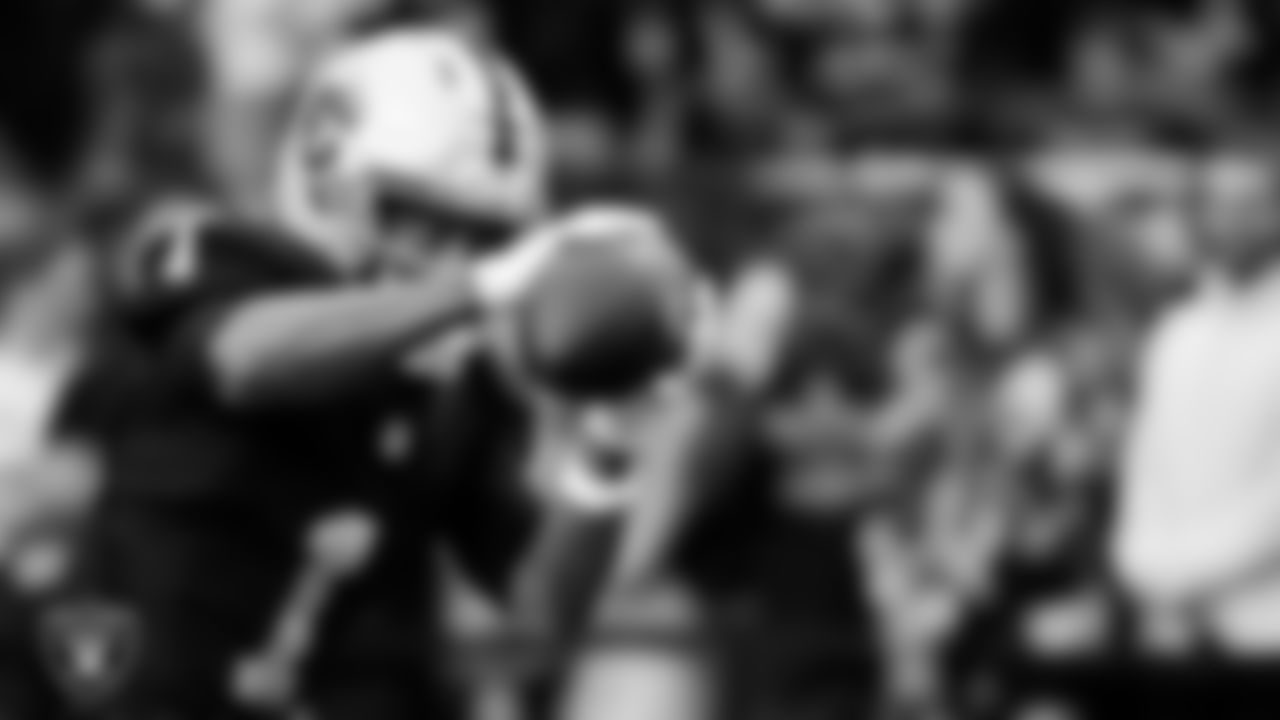 Las Vegas Raiders wide receiver Tre Tucker (1) warming up before the regular season home game against the Jacksonville Jaguars at Allegiant Stadium.