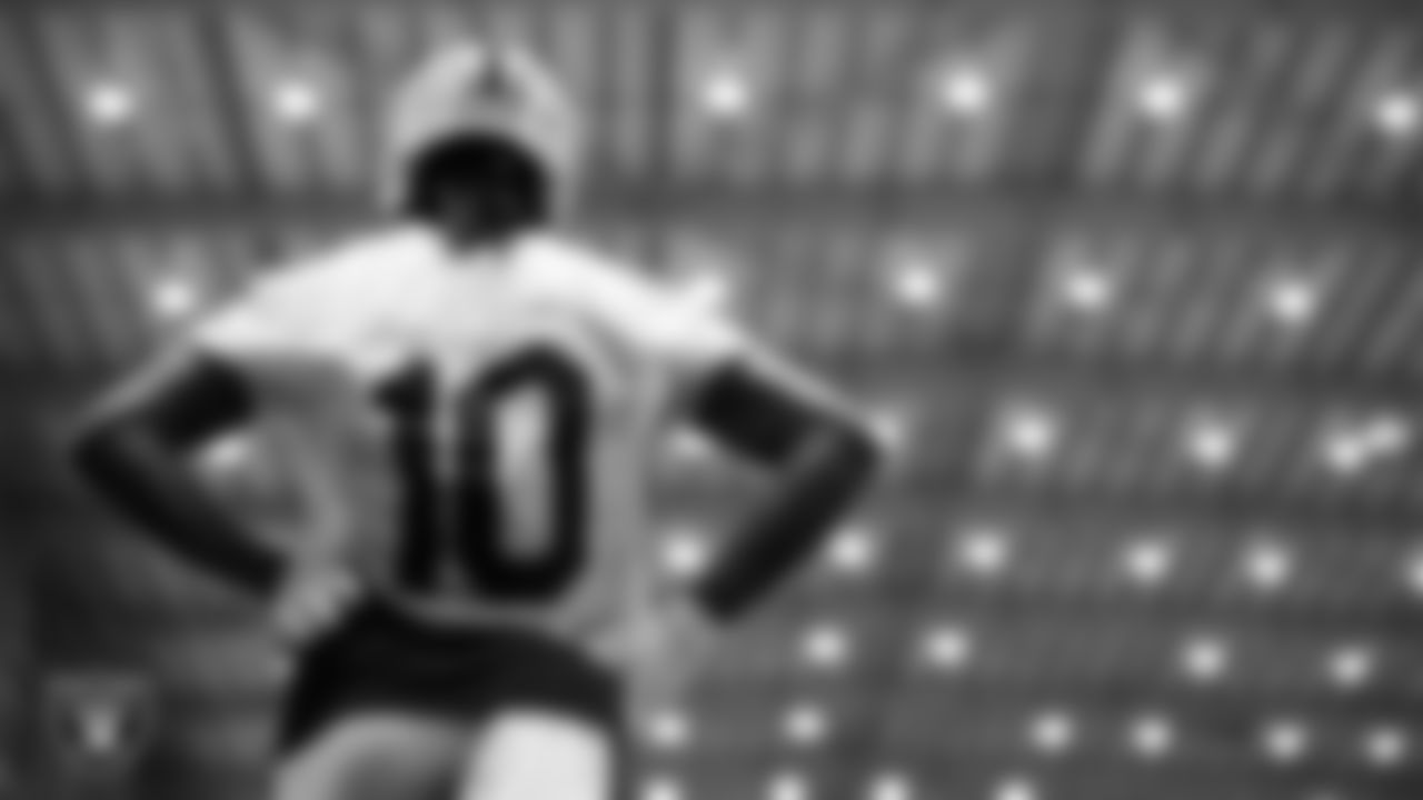 Las Vegas Raiders wide receiver Dont'e Thornton Jr. (10) at an Organized Team Activity (OTA) at Intermountain Health Performance Center.