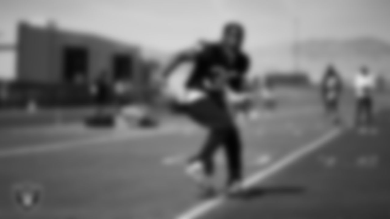 Las Vegas Raiders cornerback Darnay Holmes (30) at a workout during phase two of the offseason program at Intermountain Health Performance Center.