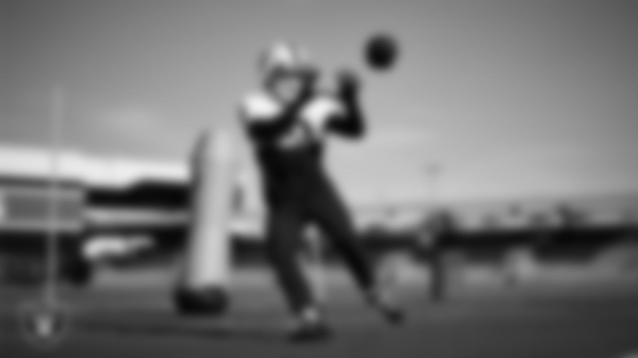 Las Vegas Raiders wide receiver Jack Bech (18) during practice at Intermountain Health Performance Center.