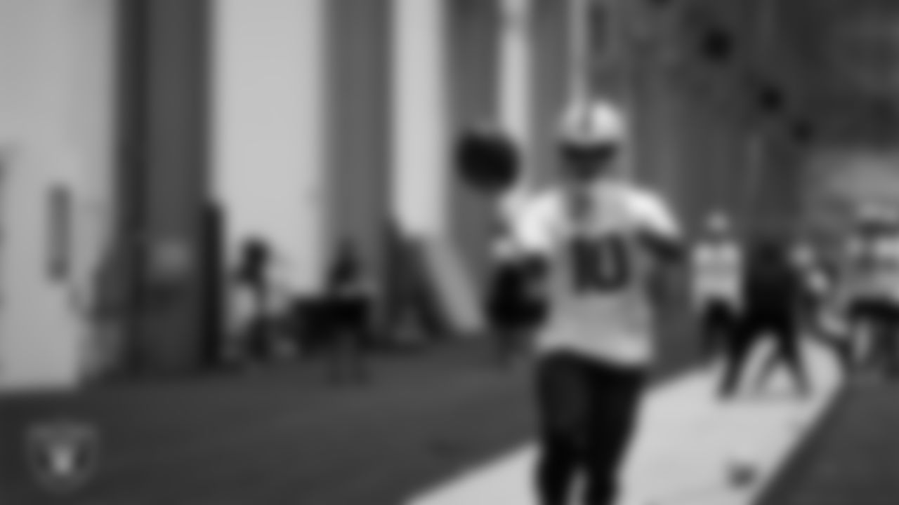 Las Vegas Raiders wide receiver Dont'e Thornton Jr. (10) during practice at Intermountain Health Performance Center.