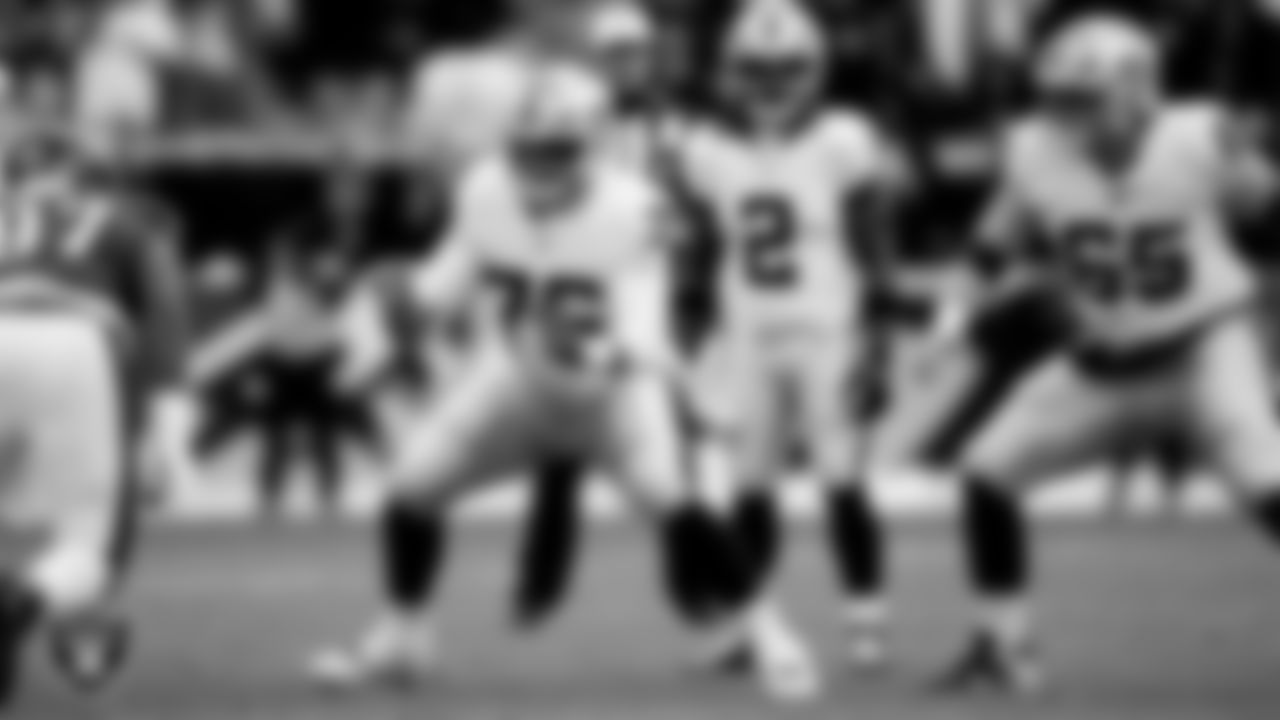 Las Vegas Raiders guard Caleb Rogers (76) during the regular season away game against the Philadelphia Eagles at Lincoln Financial Field.