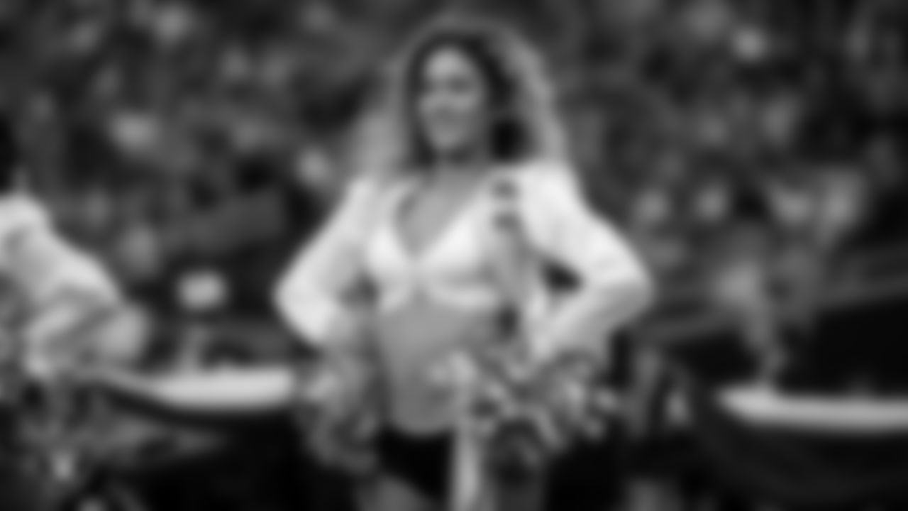 Raiderette Jenna during the national anthem before the regular season home game against the Jacksonville Jaguars at Allegiant Stadium.