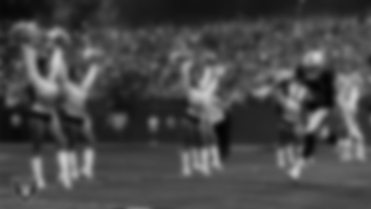 The Raiderettes during player introductions before the regular season home game against the Denver Broncos at Allegiant Stadium.