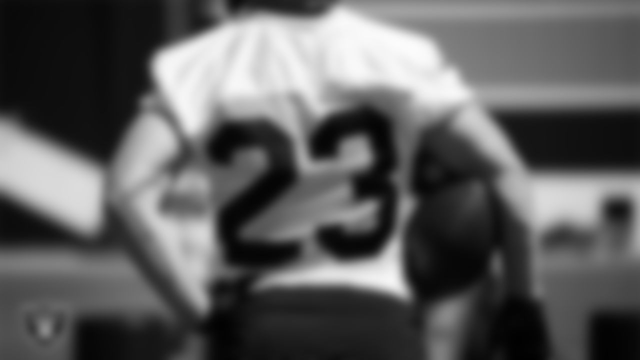 Las Vegas Raiders running back Dylan Laube (23) at Day Two of 2025 Veteran Minicamp at Intermountain Health Performance Center.