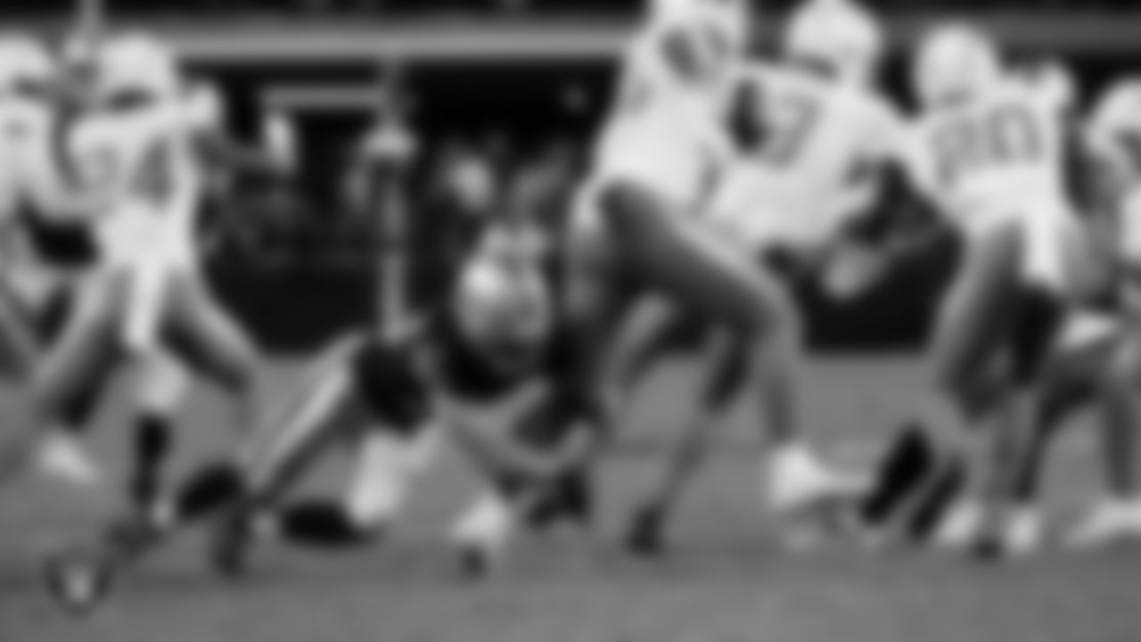 Las Vegas Raiders running back Dylan Laube (23) makes a tackle during the regular season home game against the Los Angeles Chargers at Allegiant Stadium.