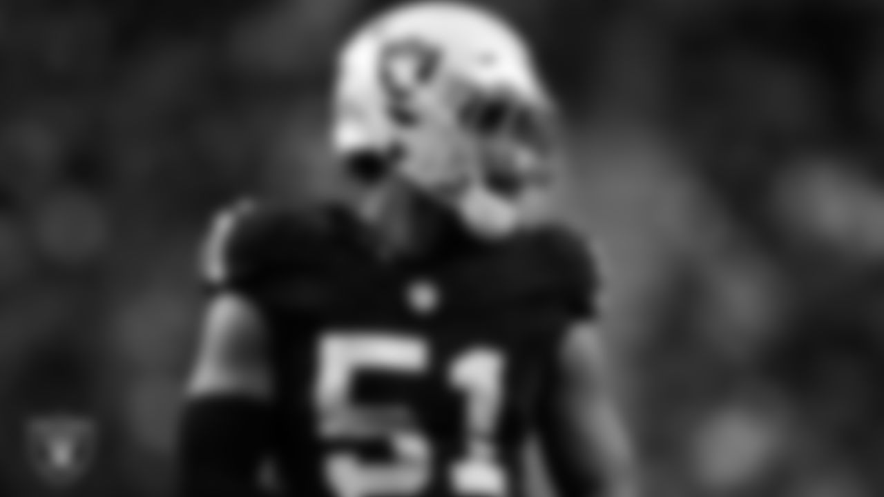 Las Vegas Raiders defensive end Malcolm Koonce (51) on the field during the regular season home game against the Cleveland Browns at Allegiant Stadium.