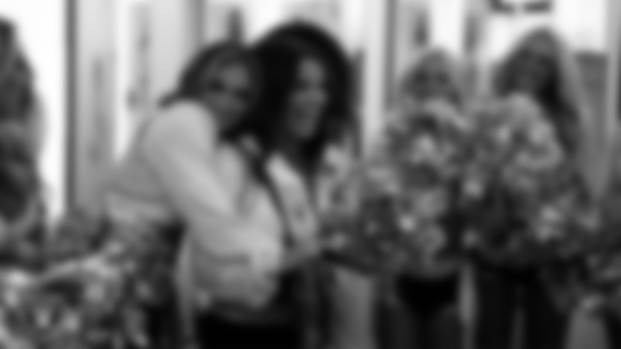 Raiderette Reagan is named Raiderette of the Game in the locker room before the regular season home game against the Kansas City Chiefs at Allegiant Stadium.