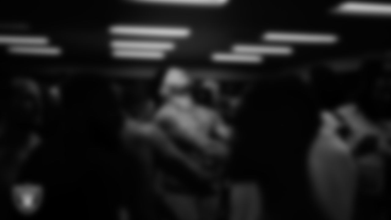 Las Vegas Raiders defensive end Maxx Crosby (98) in the locker room after the regular season away game against the New England Patriots at Gillette Stadium.