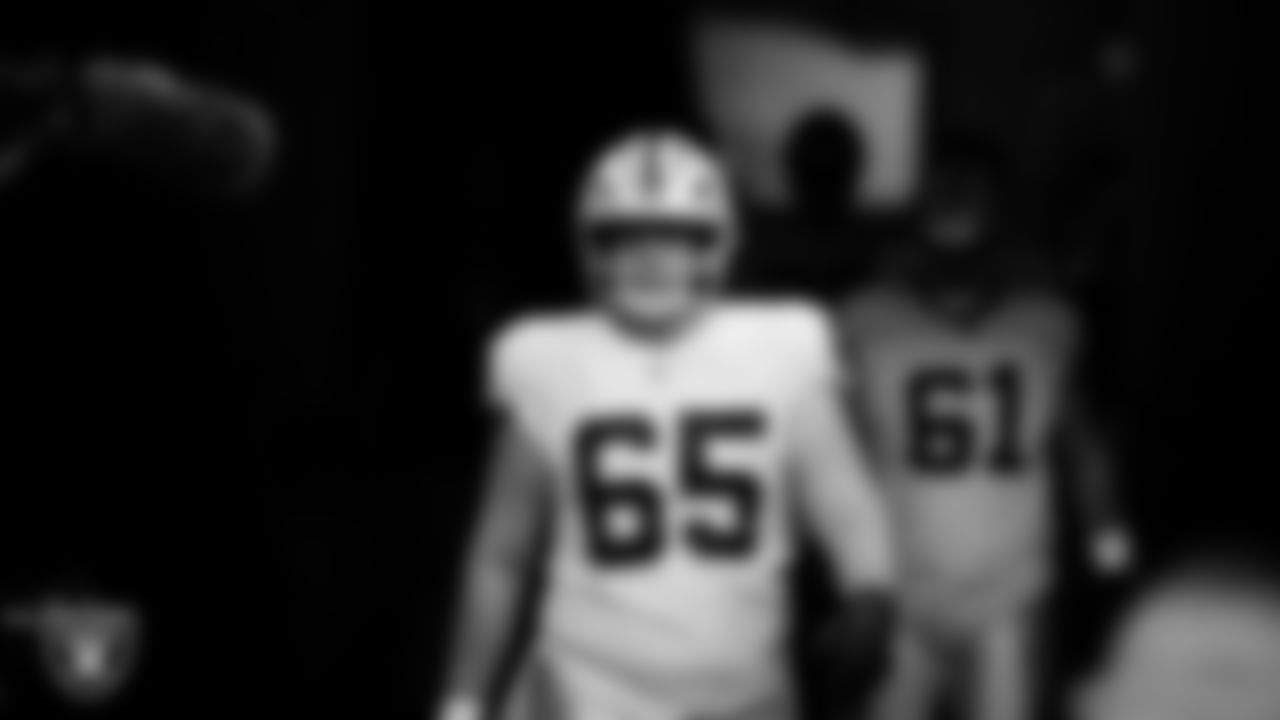 Las Vegas Raiders guard Alex Cappa (65) walks down the tunnel before the regular season away game against the Houston Texans at NRG Stadium.