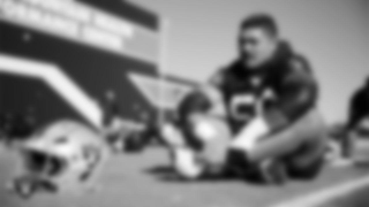 Las Vegas Raiders guard Atonio Mafi (56) during practice at Intermountain Health Performance Center.